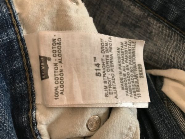 Jeans levi s 514 made in Pakistan B 78cm, D 102cm, Ố 20cm. New 93%